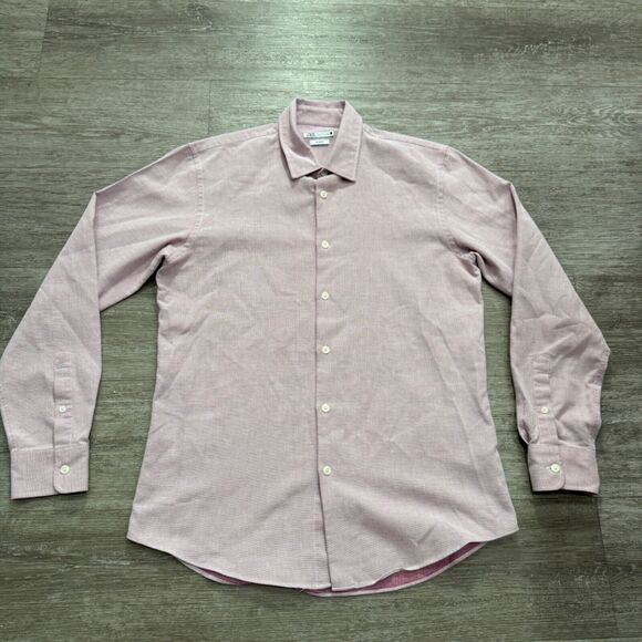 Zara Shirt Mens Large Pink Long Sleeve Button Up Cotton Blend Minimal Preppy - Picture 2 of 10
